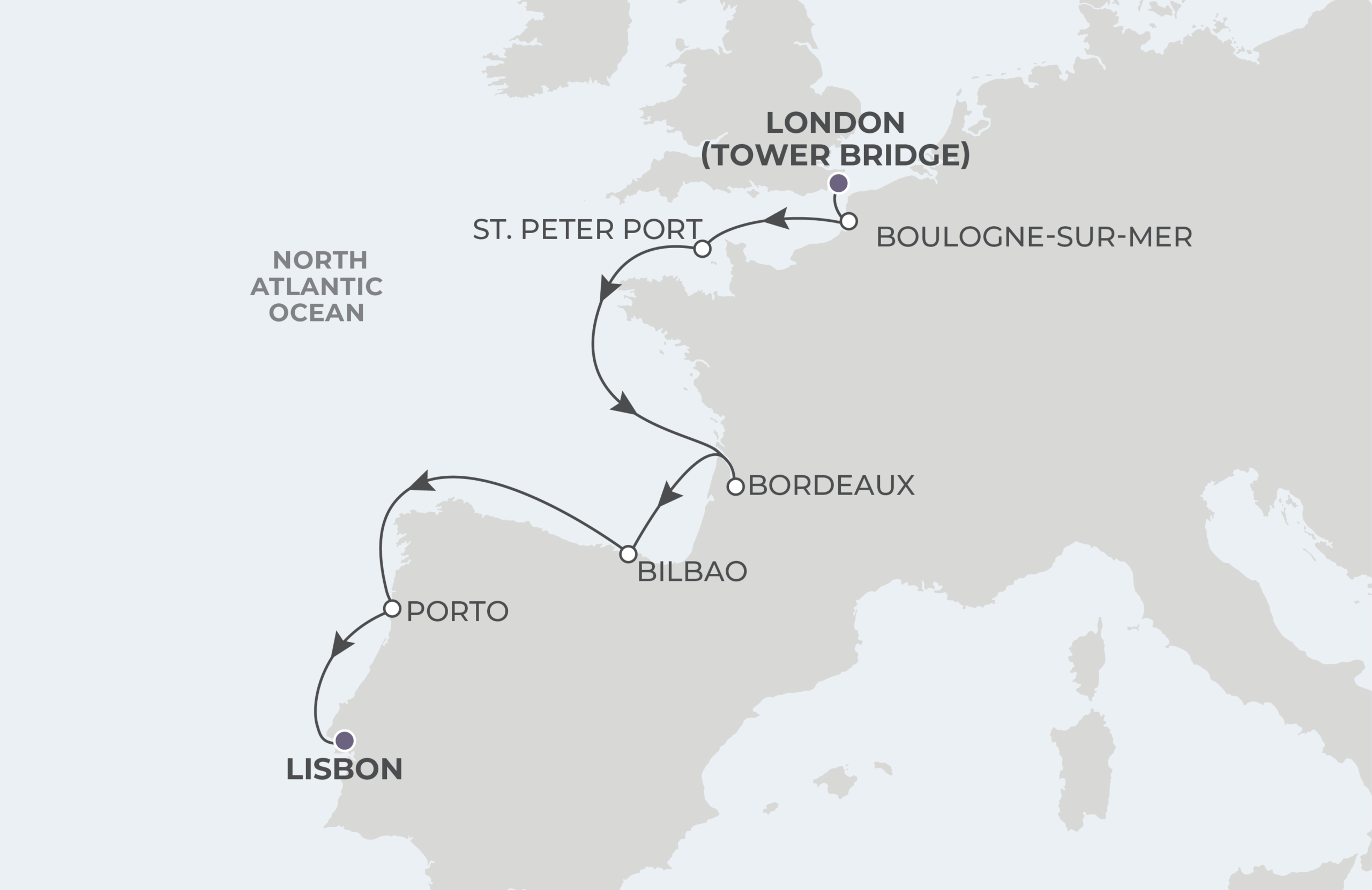 Map for London to Lisbon
