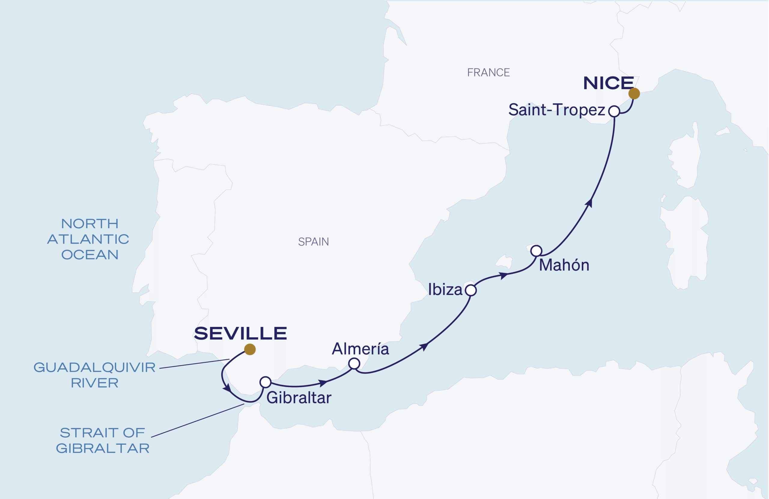 Map for Seville to Nice