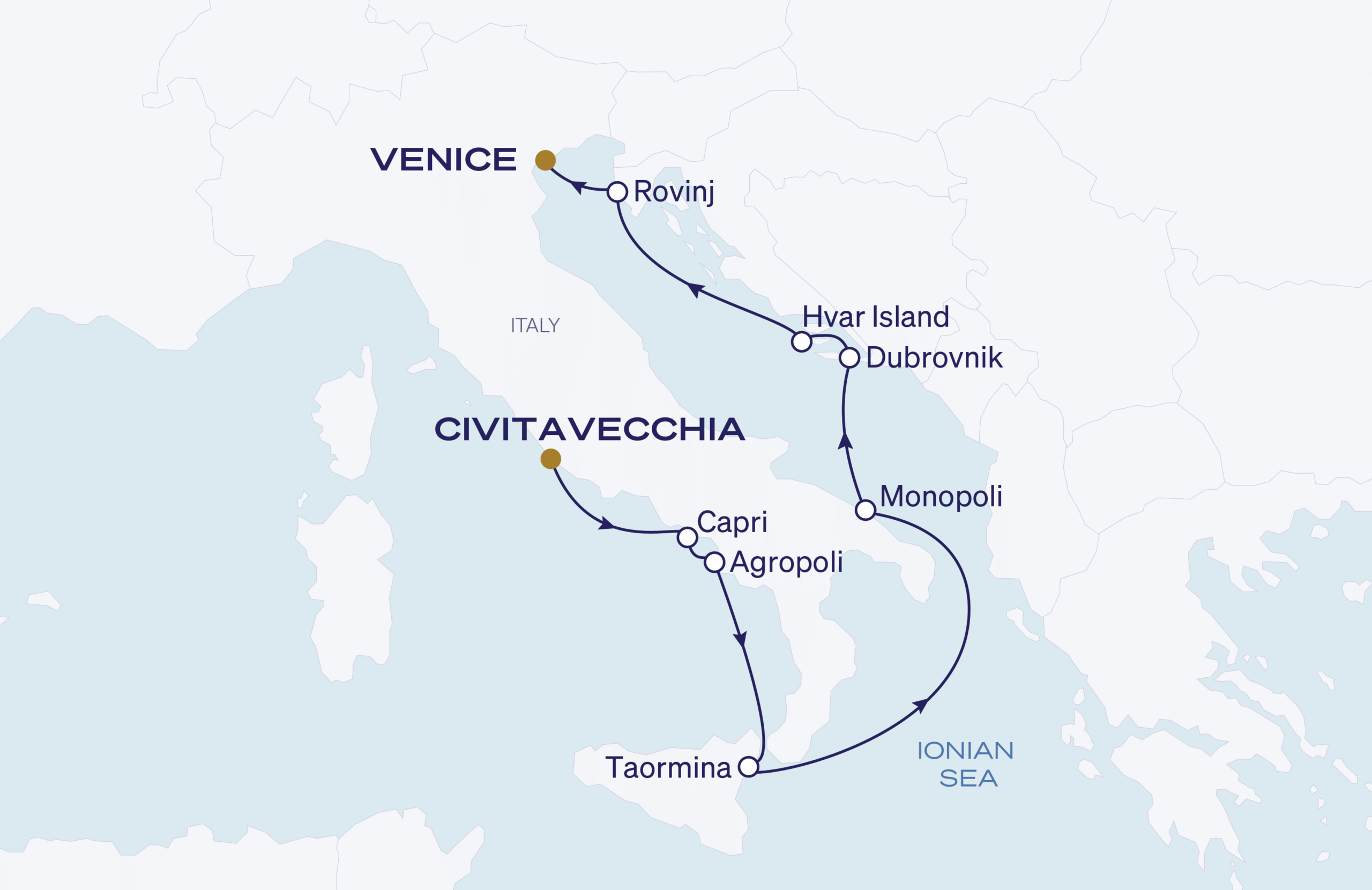 Map for Rome to Venice