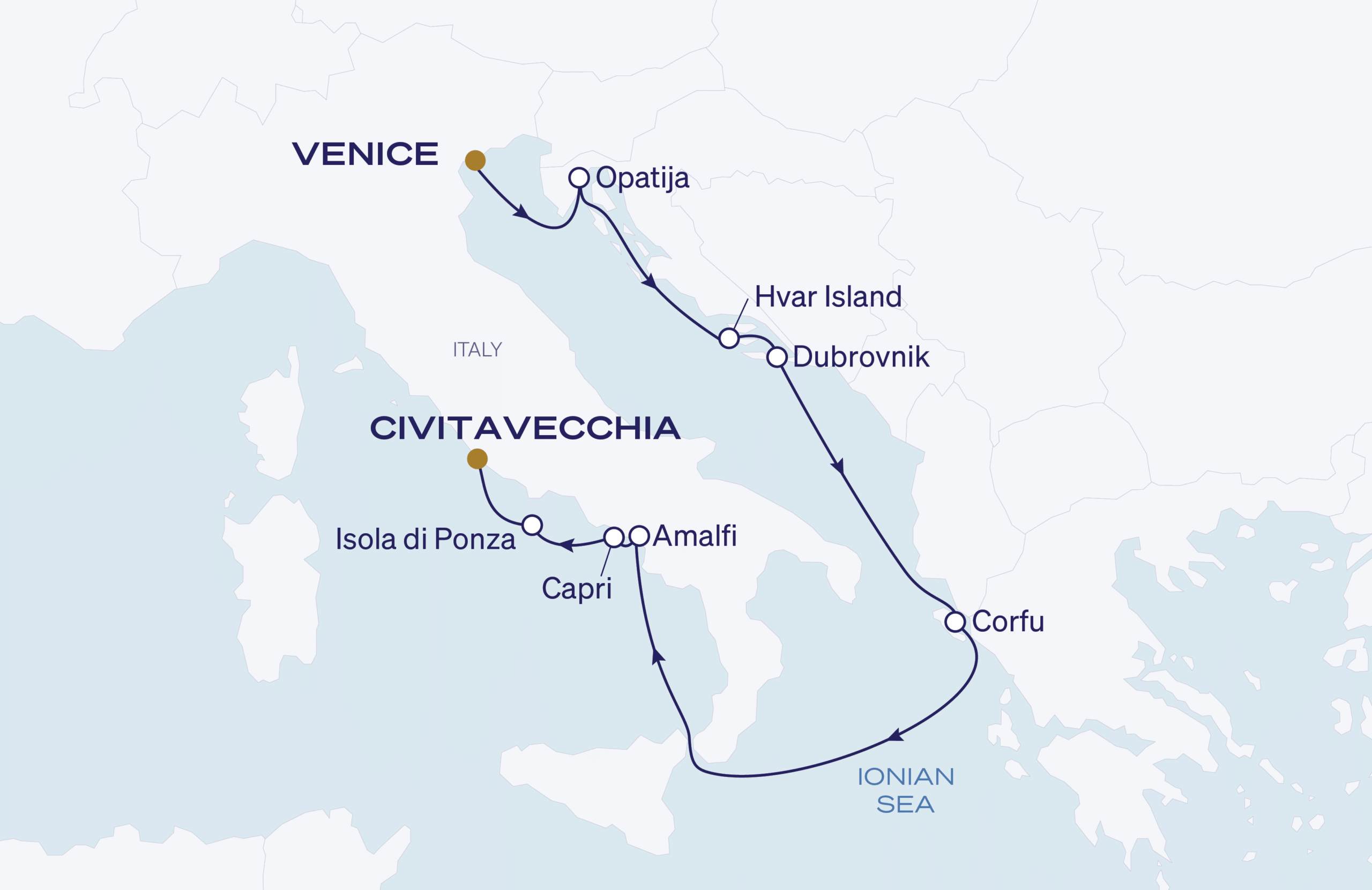 Map for Venice to Rome