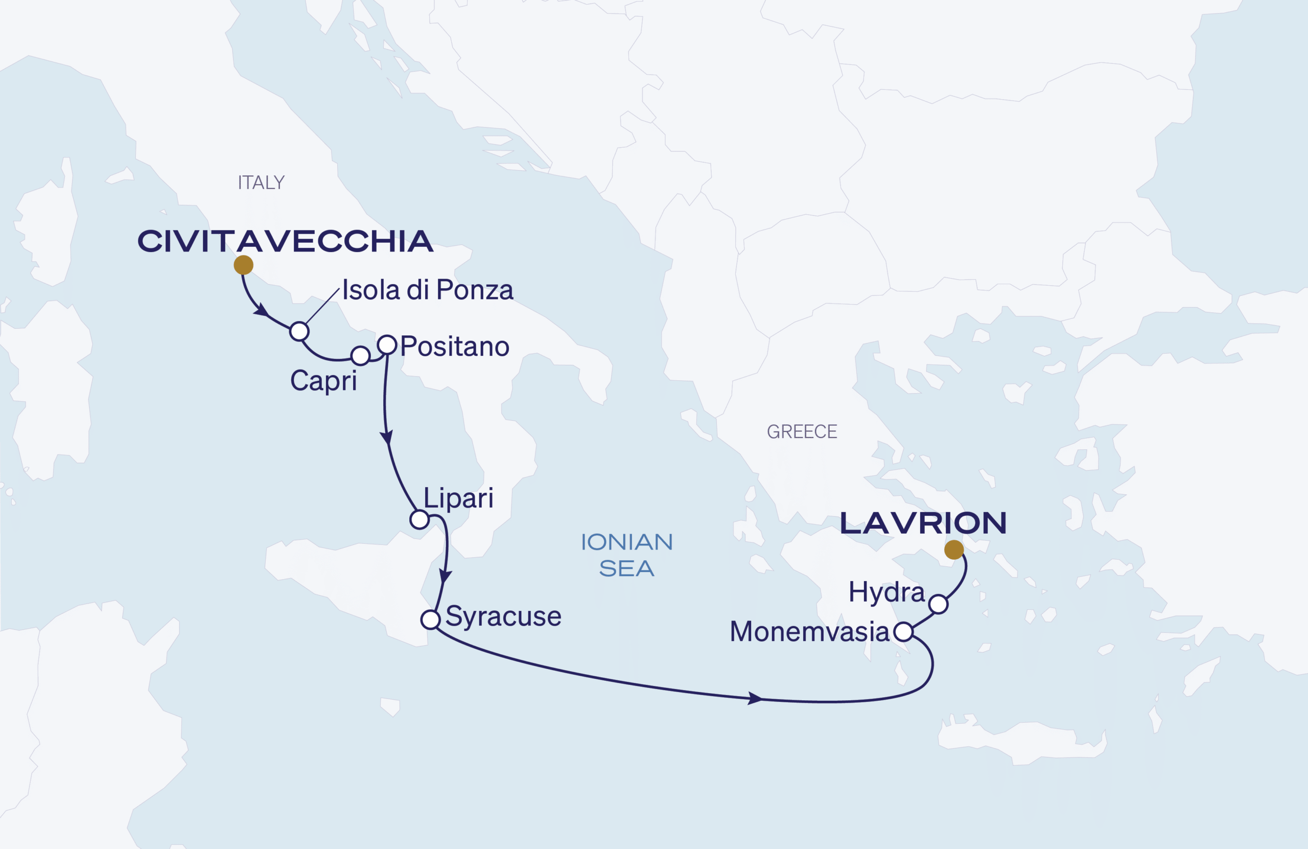 Rome to Lavrion Itinerary Map