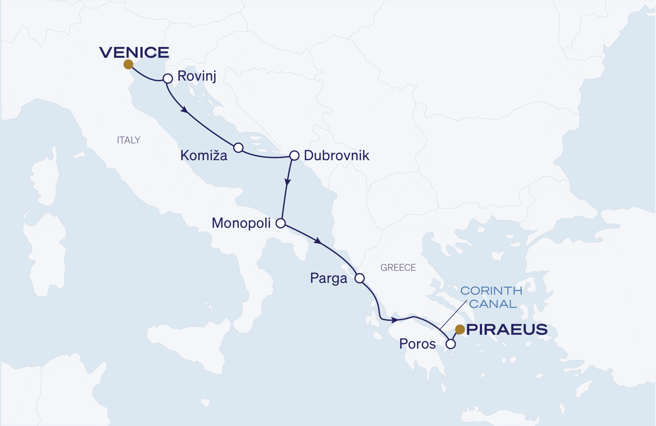 Map for Athens to Venice