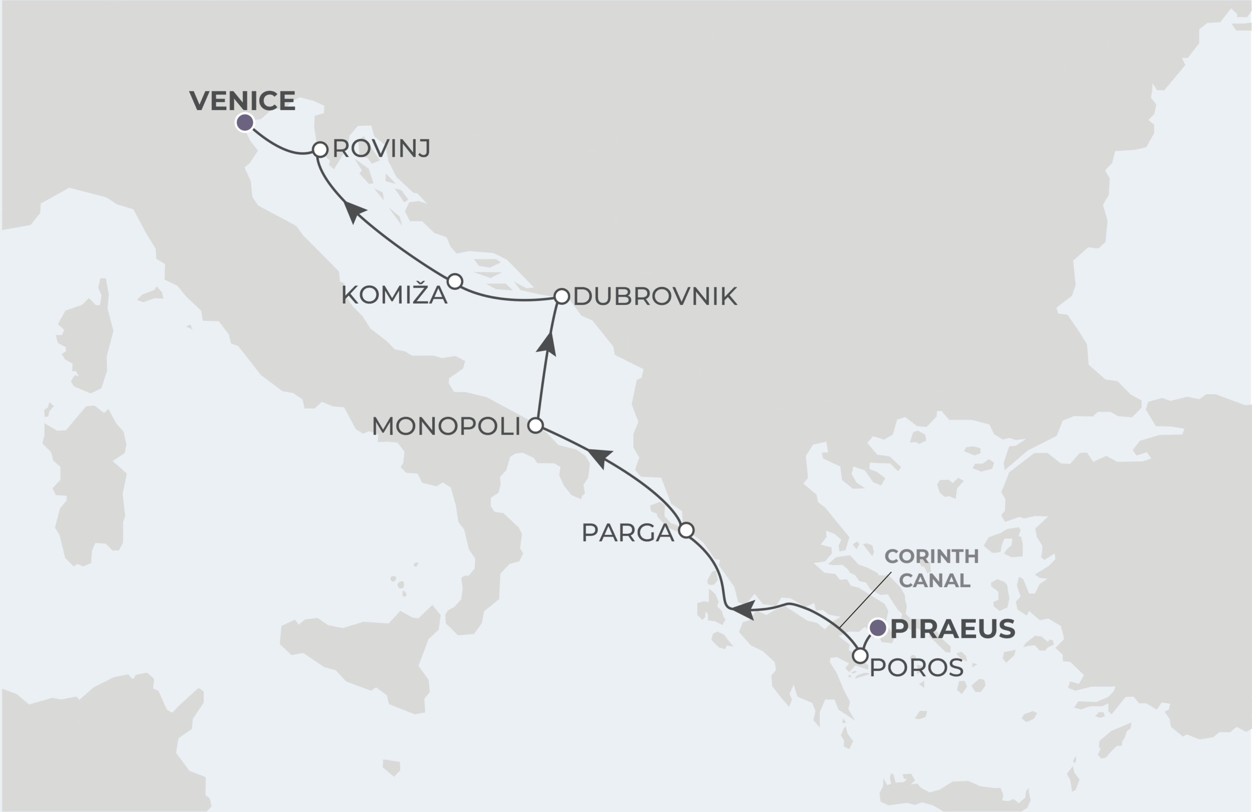 Athens to Venice Itinerary Map