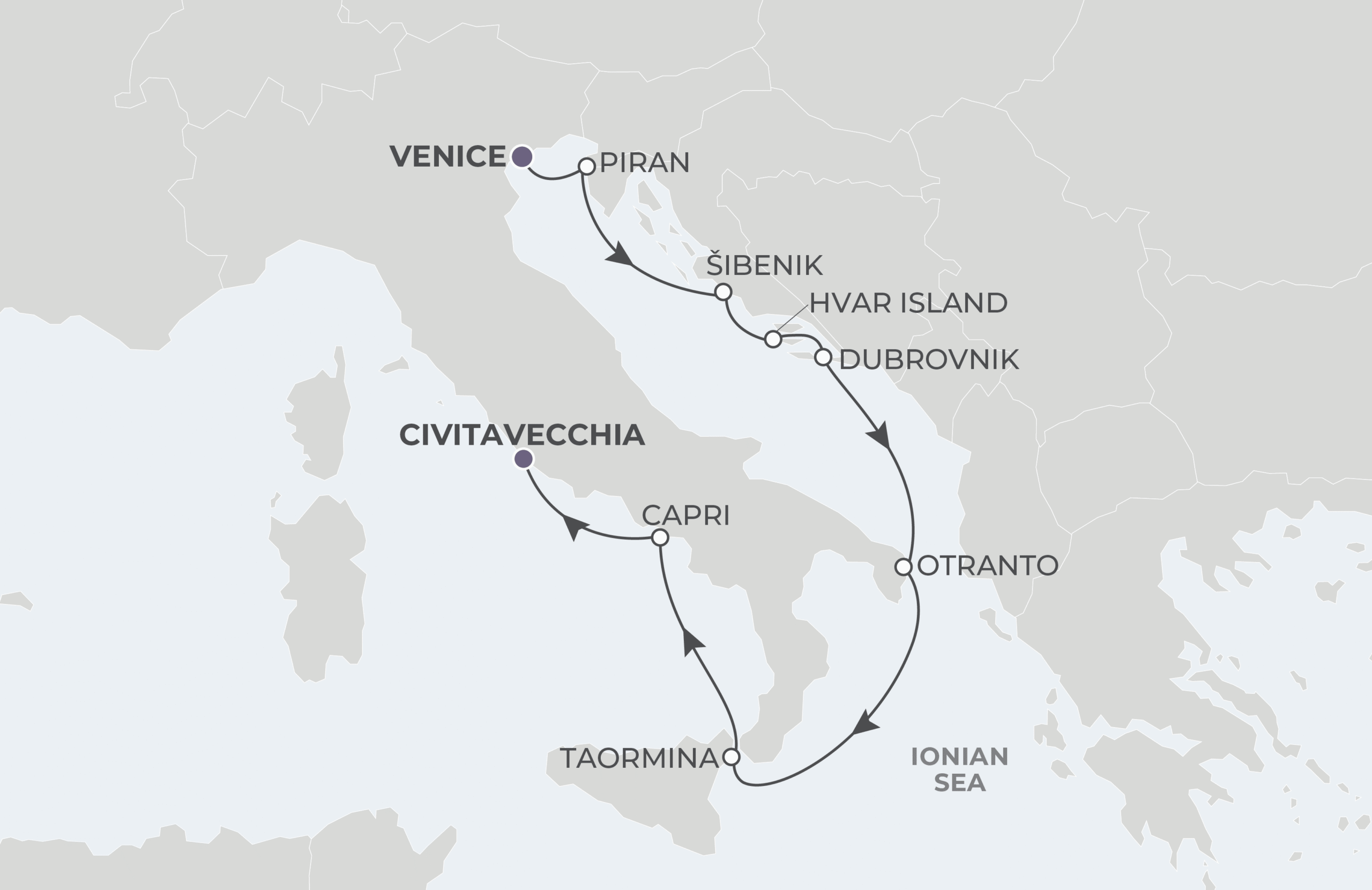 Venice to Rome Itinerary Map