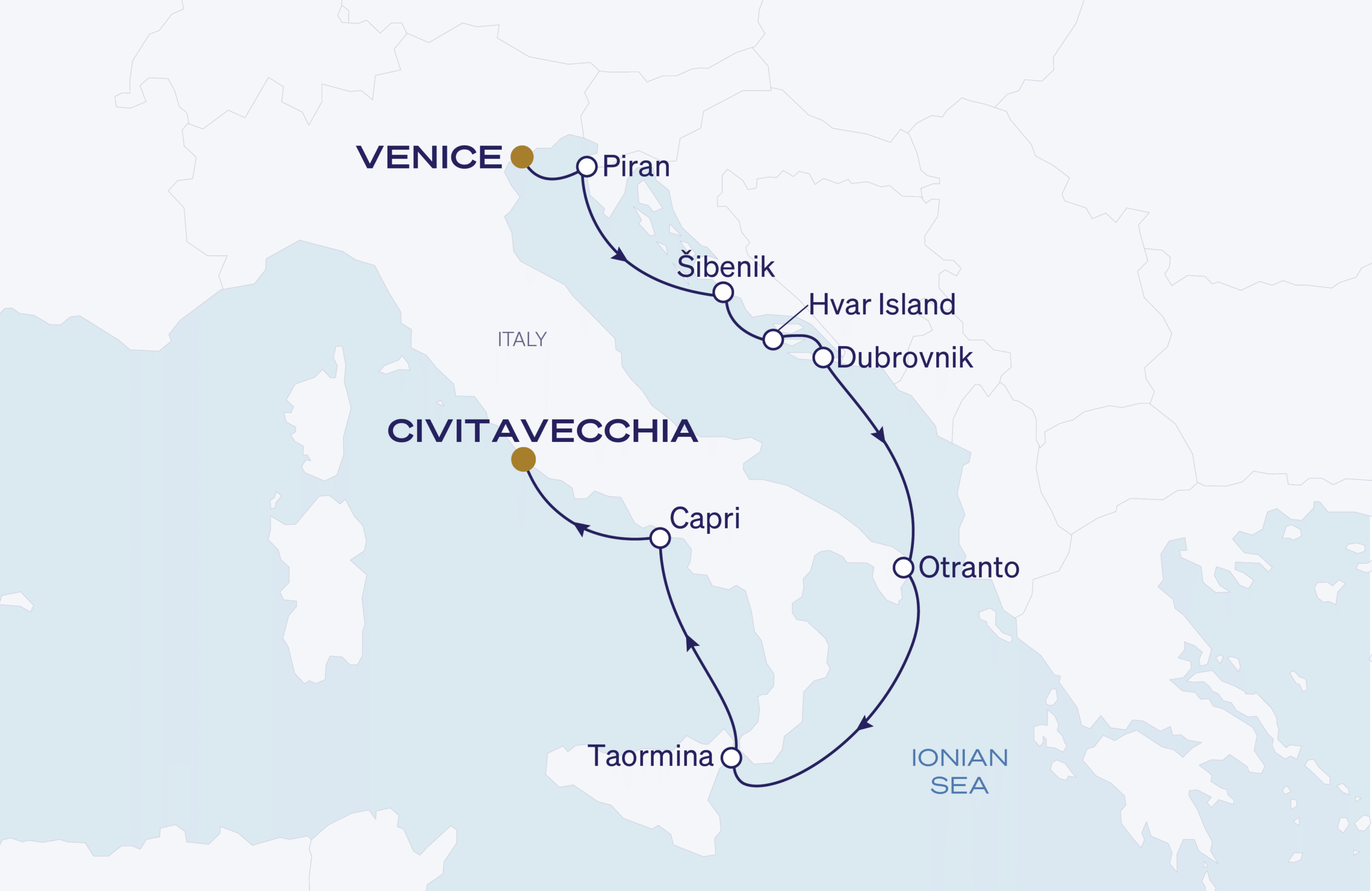 Map for Venice to Rome