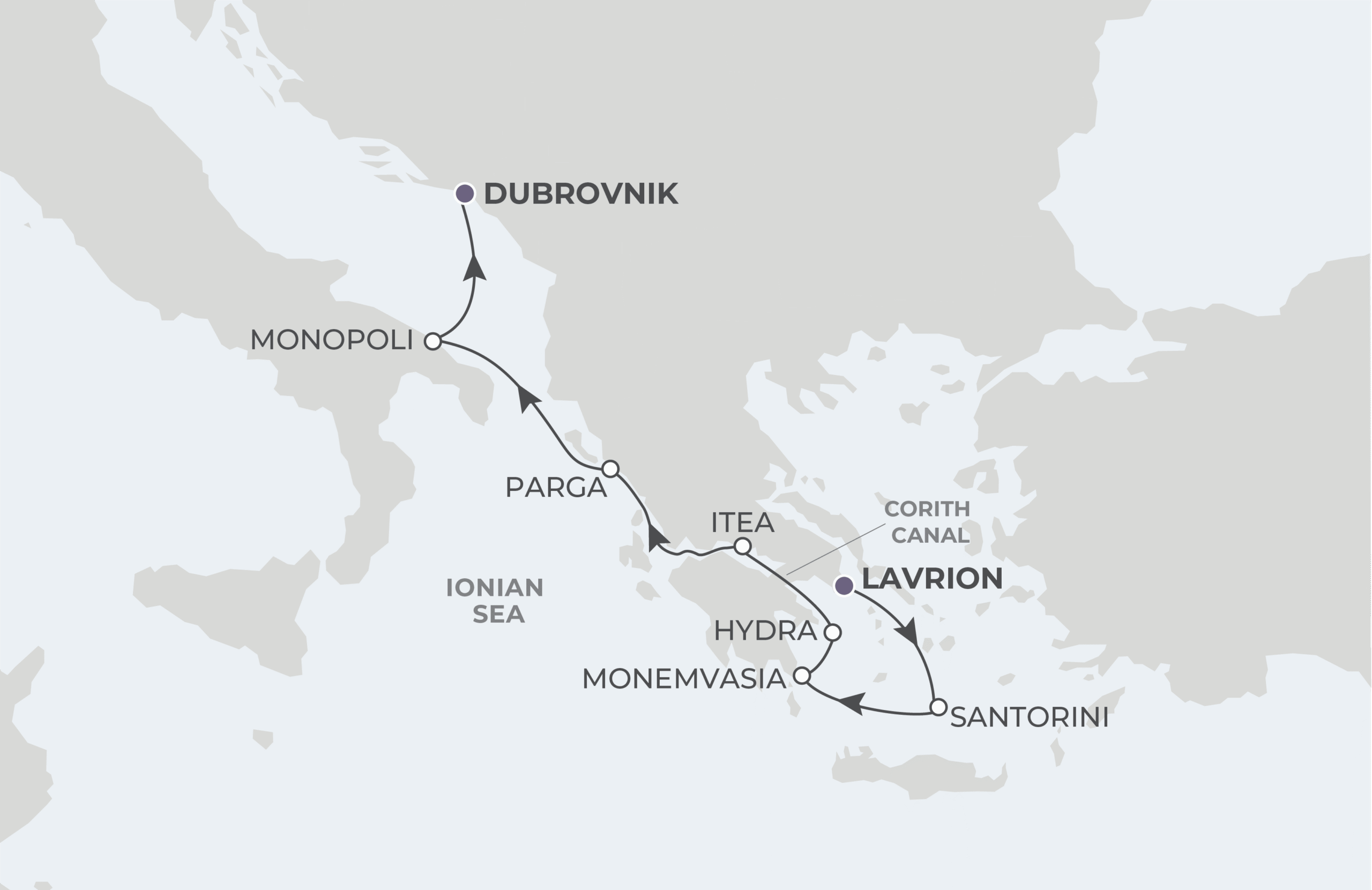 Map for Athens to Dubrovnik