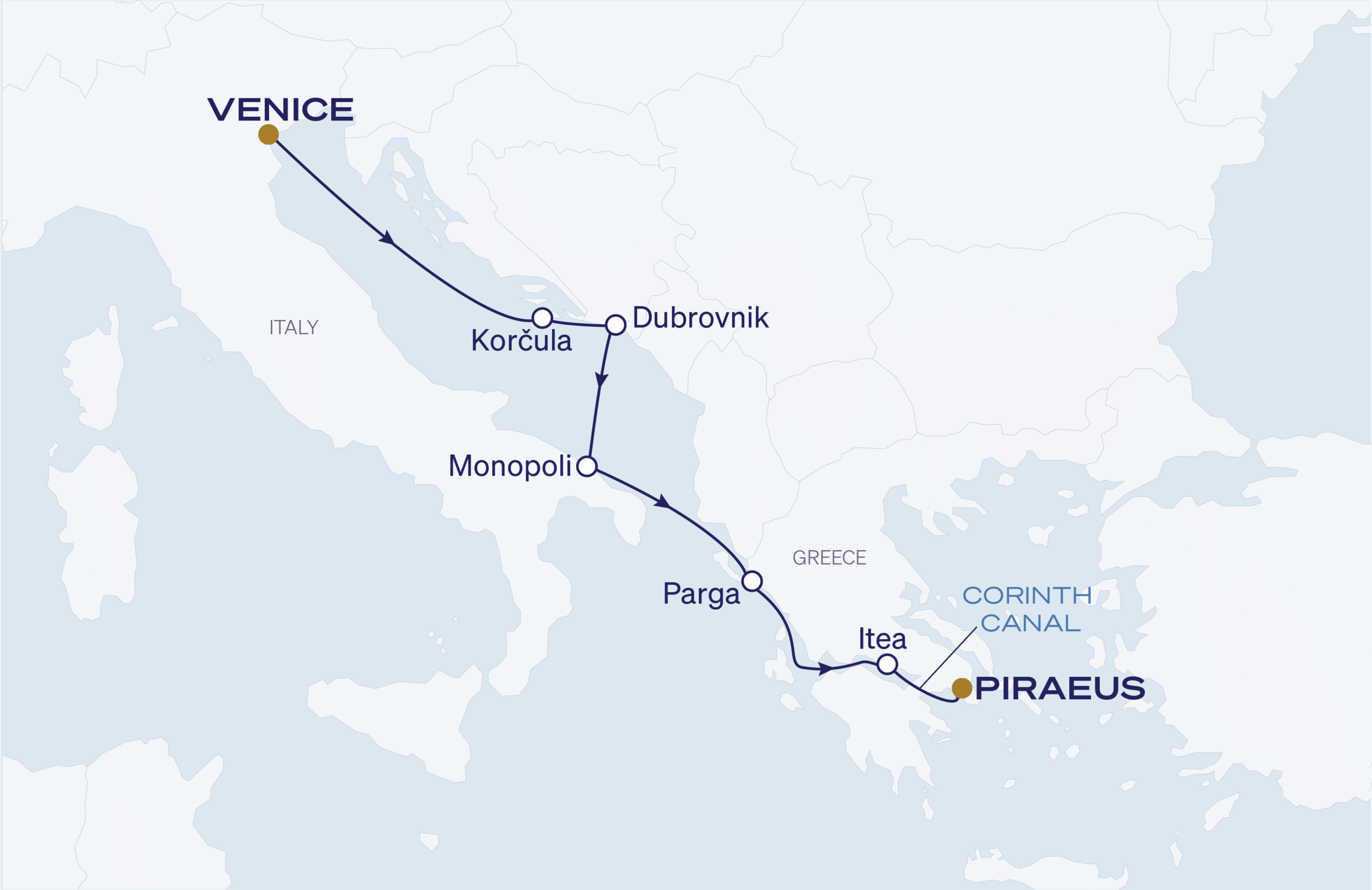 Map for Venice to Athens