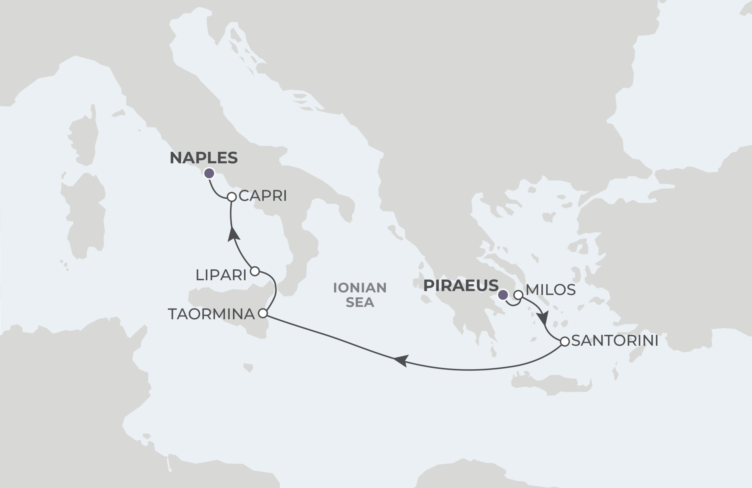 Athens to Naples Itinerary Map