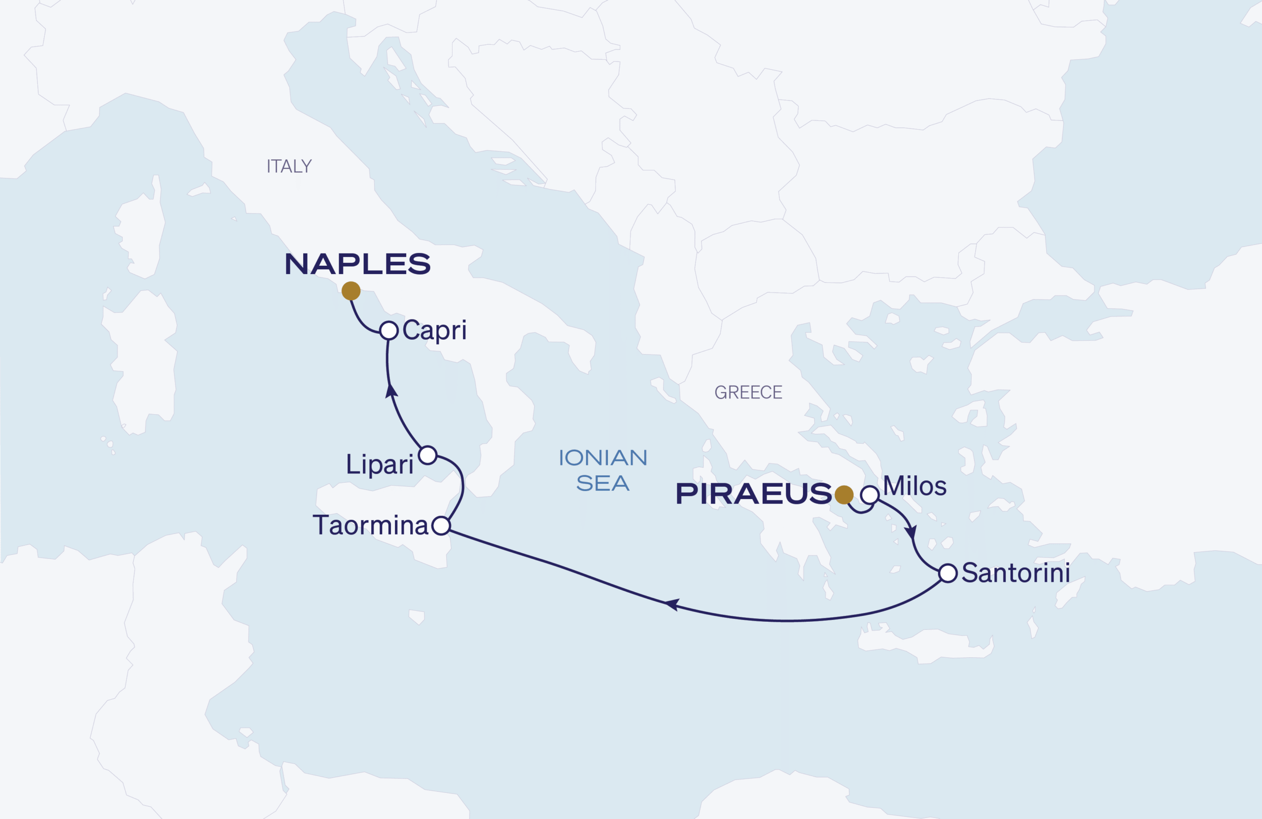 Map for Athens to Naples