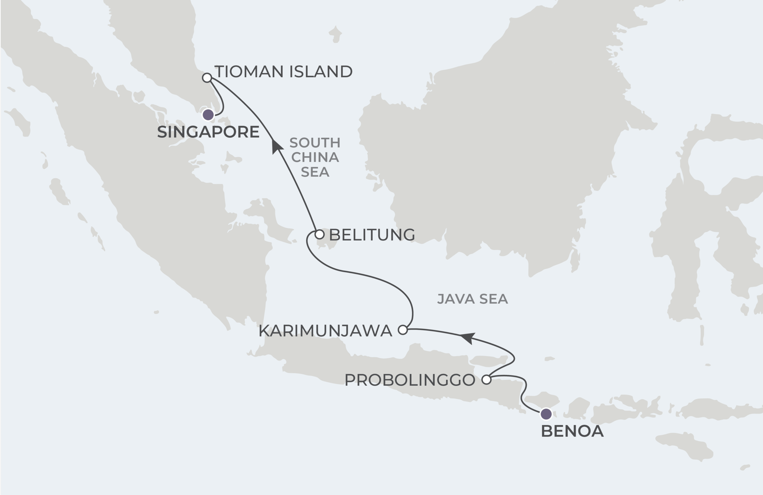 The Sunda Passage: Indonesia, Malaysia & Singapore Itinerary Map